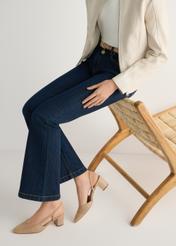 Beige leather pumps with open heel BUTYD-1173-1B(W26), product view on the model's feet.