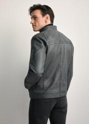 Men's graphite leather jacket KURMS-0393-9D(W26) - back view of the product, on a model, against a white background. Half of the silhouette visible.