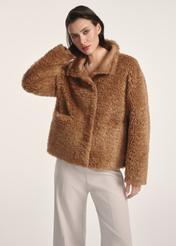 Women's brown fur coat FUTDP-0021B-89(Z25), front view of the product on a model. Half of the silhouette visible.