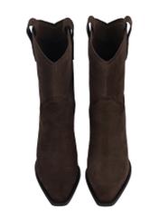 Women's dark brown suede ankle boots BUTYD-1336-1I(Z26), front product view on white background.