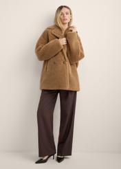 Women's camel fur coat with wool FUTDW-0040-1D(Z26), front view of the product on the model. Full body visible.
