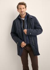 Dark navy men's winter jacket KURMT-0438-7E(Z26), front product view on model. Half silhouette visible.
