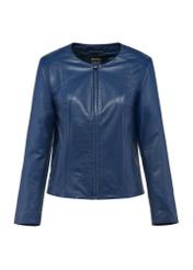 Navy blue leather biker jacket for women KURDS-0532-1196(W25)