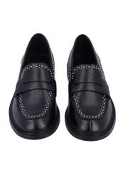 Women's black leather moccasins BUTYD-1326-9F(Z26), front product view on white background.