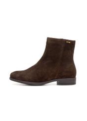 Dark brown suede women's ankle boots BUTYD-1193-1I(Z26), product view from the side on a white background.