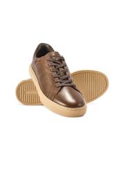 Dark brown men's leather sneakers BUTYM-0486-1I(W26) - product view slightly diagonal, on a white background.