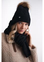 Black women's winter hat with pompom CZADT-0040B-99(Z24)-01