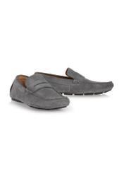 Men's grey leather moccasins BUTYM-0429-93(W24)-02