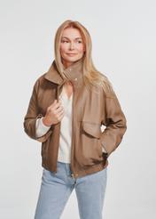 Women's leather jacket in dark beige KURDS-0488-2365(Z24)-01