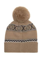 Beige men's hat with pompom CZADT-0083-81(Z 25) - back view of the product on a white background.