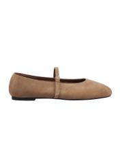 Women's cool beige suede ballet flats BUTYD-1309-1K(Z26), side view on a white background.