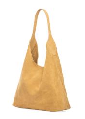 Yellow leather shopper bag TORES-1307-2C(W26) - diagonal product view, on a white background.