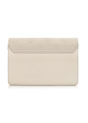 Cream women's handbag with monogram TOREC-0536C-12(Z25) - product view from the back on a white background.