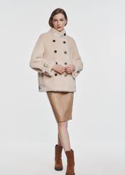 Beige women's wool fur coat FUTDW-0028-81(Z24)-01