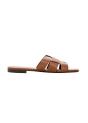 Women's camel flip-flops with braid BUTYD-0904D-1D(W26), side view of the product on a white background.