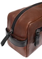 Men's brown leather cosmetic bag TORMS-0106-1H(W26), close-up of the product detail on a white background.