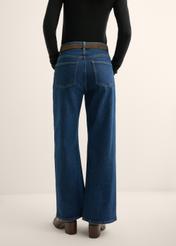 Women's navy blue denim pants JEADT-0013-7D(Z26) - back view of the product, on a model, against a light background. Half of the silhouette visible.
