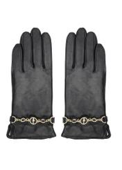 Women's leather gloves with chain REKDS-0101-99(Z25), product view from the front on a white background.