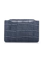 Small navy blue leather women's wallet PORES-0890-7D(W26) - product view from the back, on a white background.