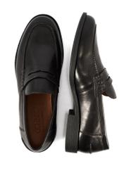 Men's leather black moccasins BUTYM-0506-99(Z25), product view from the top and side on a white background.