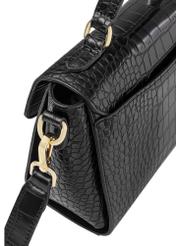 Black small women's croco handbag TOREC-0962A-97(Z25), close-up of detail on white background.