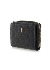 Small black women's wallet with monogram POREC-0349A-99(Z25), diagonal product view on white background.