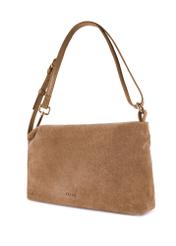 Beige suede women's handbag TORES-1249-1B(W26) - diagonal product view, on a white background.