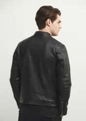 Men's leather jacket with stand-up collar KURMS-0282-5427(W23)-03