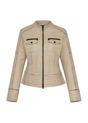 Beige leather biker jacket for women KURDS-0528-2841(W25)