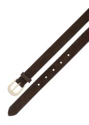 Dark brown leather women's belt PASDS-0303-1I(W26), product view from above on white background.