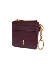 Small burgundy leather case PORES-0995-4D(Z26), diagonal product view on white background.