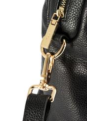 Black leather women's handbag TORES-1183-99(Z25), close-up of the product buckle, view on a white background.