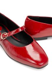 Red leather ballet flats with belt BUTYD-1145-4B(W26), close-up of the product detail on a white background.