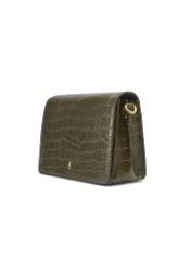 Croco leather women's handbag in khaki color TORES-1324-8D(Z26) - diagonal product view, on a white background.