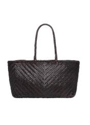 Dark brown woven women's handbag TORES-1301-1I(W26), product view from the back on a white background.