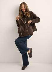 Brown suede women's handbag with studs TORES-1382-1I(Z26), front product view with model's silhouette.