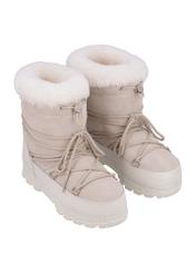 Cream women's snow boots BUTYD-1315-0C(Z26), diagonal product view on a white background.