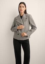 Women's short wool coat PLADT-0080-9C(Z26), product view from the front on the model, half of the silhouette visible.