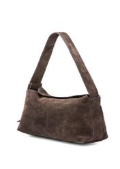 Dark brown suede handbag TORES-1186-89(Z25), diagonal product view on white background.