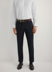 Men's navy blue trousers SPOMT-0118-7E(W26), front view of the product on the model. Half of the silhouette visible.