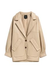 Beige oversize women's leather jacket KURDS-0577-1B(W26)
