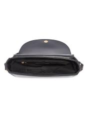 Black semi-circular women's messenger bag TOREC-1184-99(W26) - product view from above, on a white background.