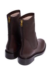 Dark brown leather women's ankle boots BUTYD-1296-1I(Z26), product view from the back on a white background.
