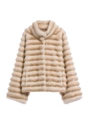 Light beige women's fur coat FUTDP-0081-1A(Z26) - front product view, on white background.