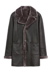 Brown men's leather sheepskin coat KOZMS-0027-4314(Z25), product view from the front on a white background.
