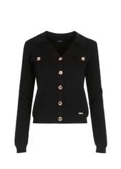 Black women's V neck blouse BLUDT-0153-99(Z22)-04