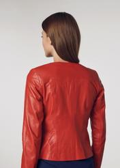 Red waisted leather jacket for women KURDS-0155-1094(W21)-03