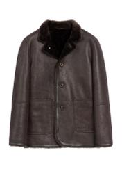 Men's brown leather sheepskin coat KOZMS-0025-3190(Z25), product view from the front on a white background.