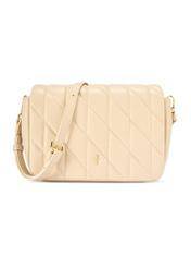 Cream women's handbag with stitching TOREC-1151-0B(W26) - front product view, on a white background.
