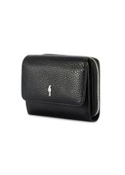 Black leather women's wallet PORES-0802 R-98(Z 25), diagonal product view on a white background.